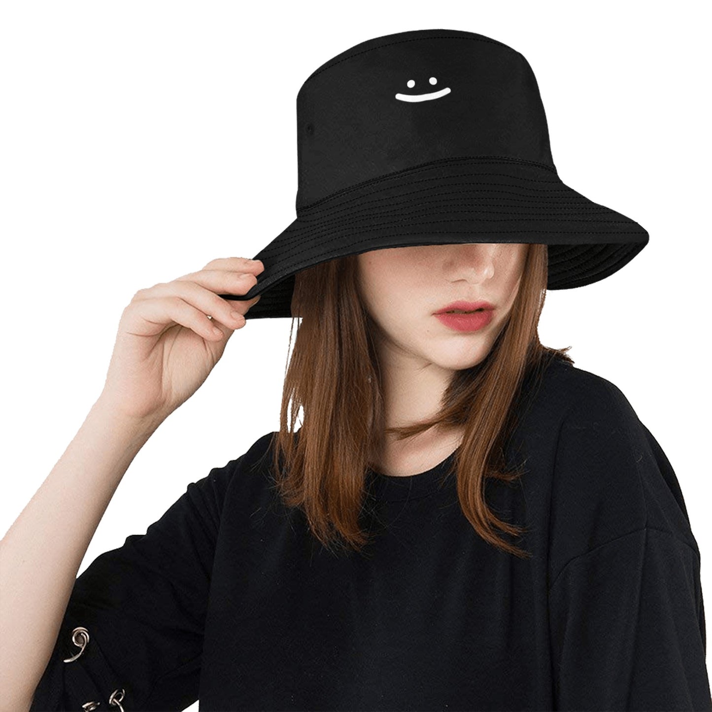 smiley black bucket hat 4